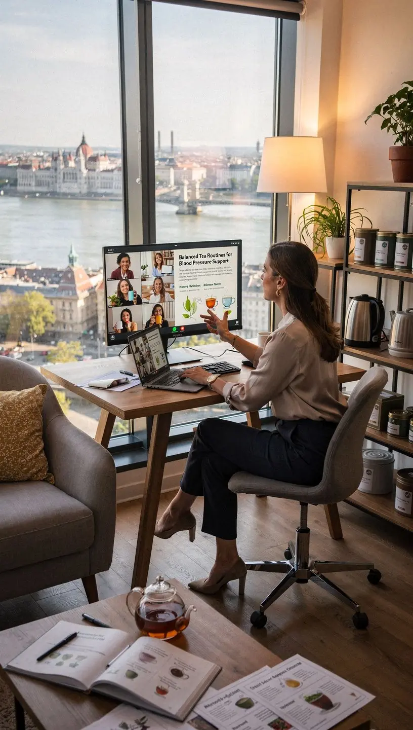 Családi pillanat, ahol mindenki együtt élvezi a teázás hagyományát.